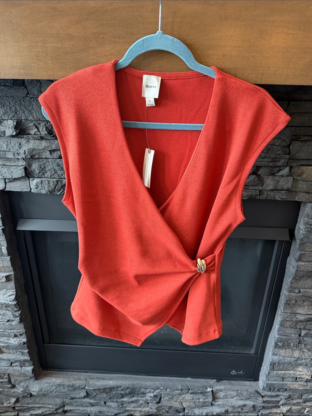 Maeve Coral-Red Wrap Tank with Gold Buckle - Picture 3 of 6
